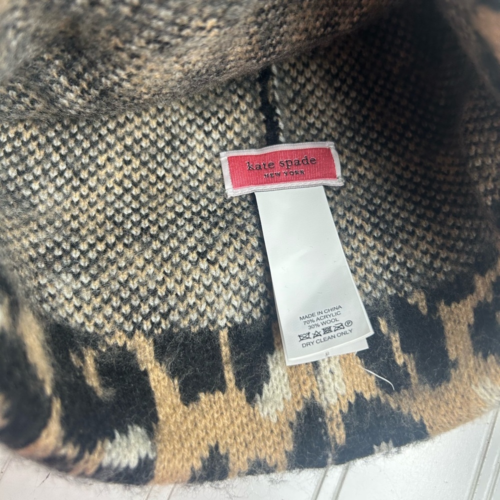 Kate Spade Brushed Leopard Animal Print Knit Hat Beanie Womenโs One Size - Picture 4 of 7